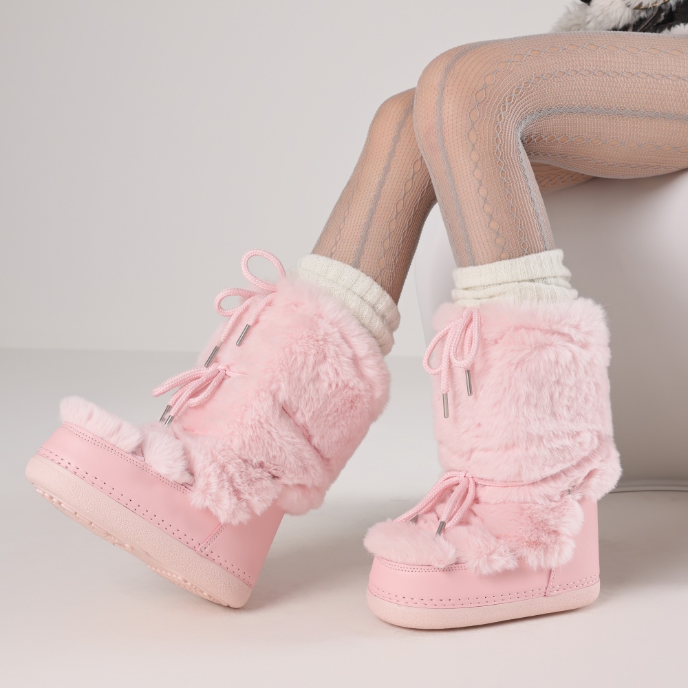 Women'S Shoes For Fall - Furry Boots For Women Round Toe