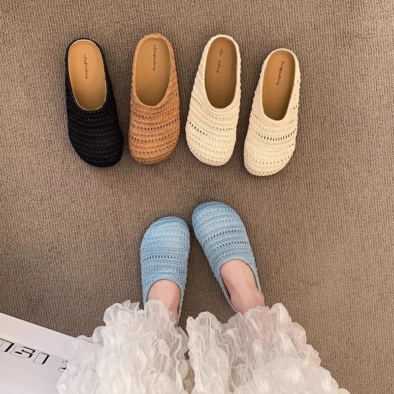 Slip On Mule Flat - Women Raffia Woven Mule Slippers Summer