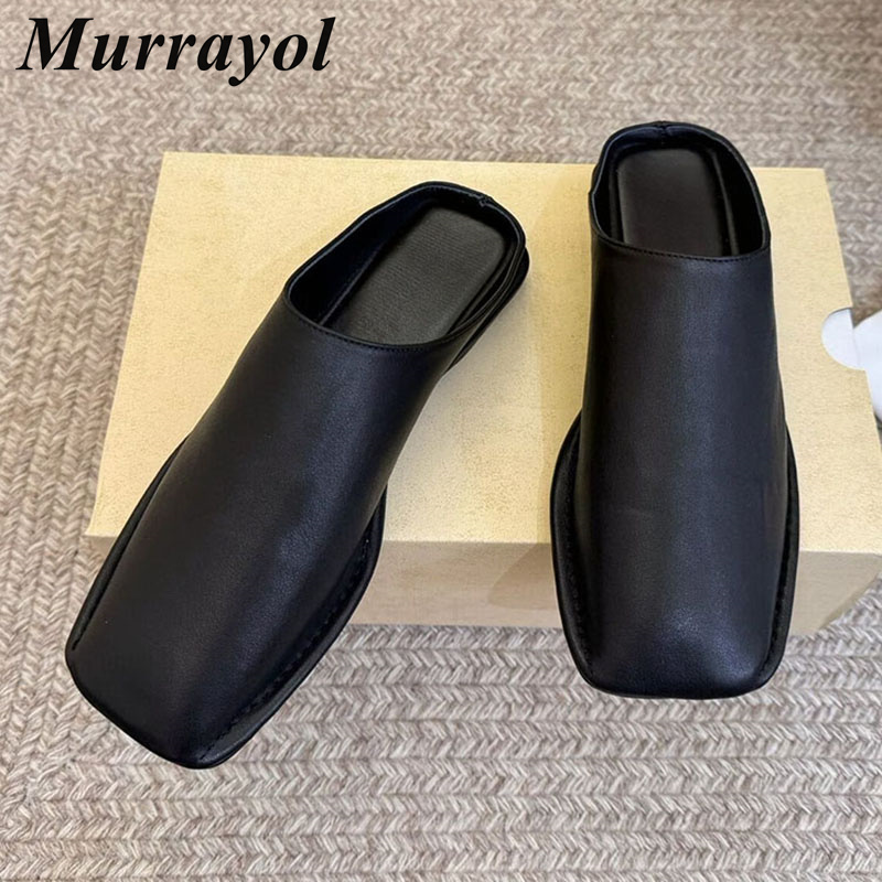 Slip On Mule Flat - Slippers Closed Toe Genuine Leather Women