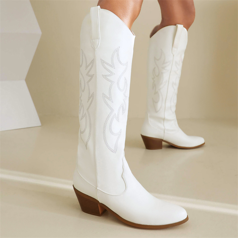 White Women's Knee High Boots  - đánh giá và giá Western Cowgirl Boot