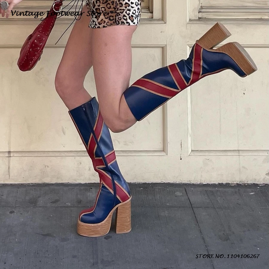 Patchwork Leather Platfrom Kne - đánh giá và giá High Knee Heel Boots