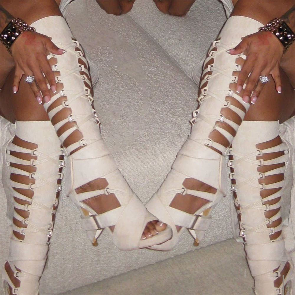 Gladiator Hollow Belt Buckle K - đánh giá và giá High Knee Heel Boots