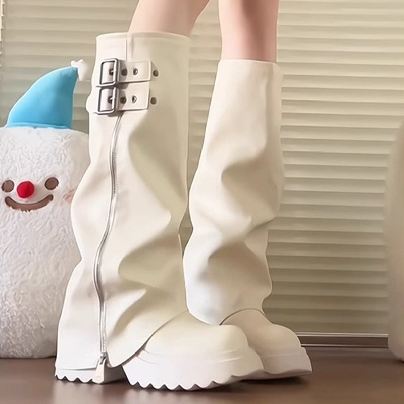Punk Style Splicing Thick Bott - đánh giá và giá High Knee Heel Boots