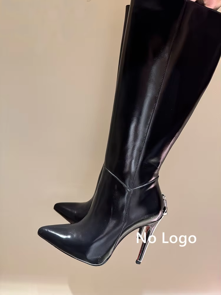 Sexy Black Leather Knee High B - đánh giá và giá High Knee Heel Boots