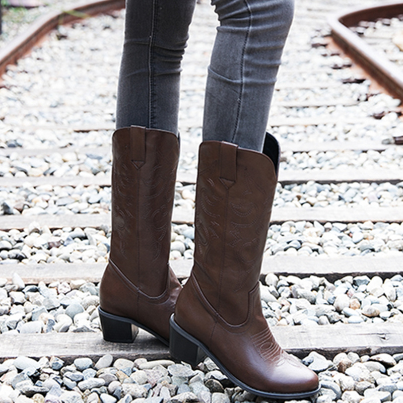 Cổ Điển Giữa Bắp Chân Giày Bốt - đánh giá và giá Western Cowgirl Boot