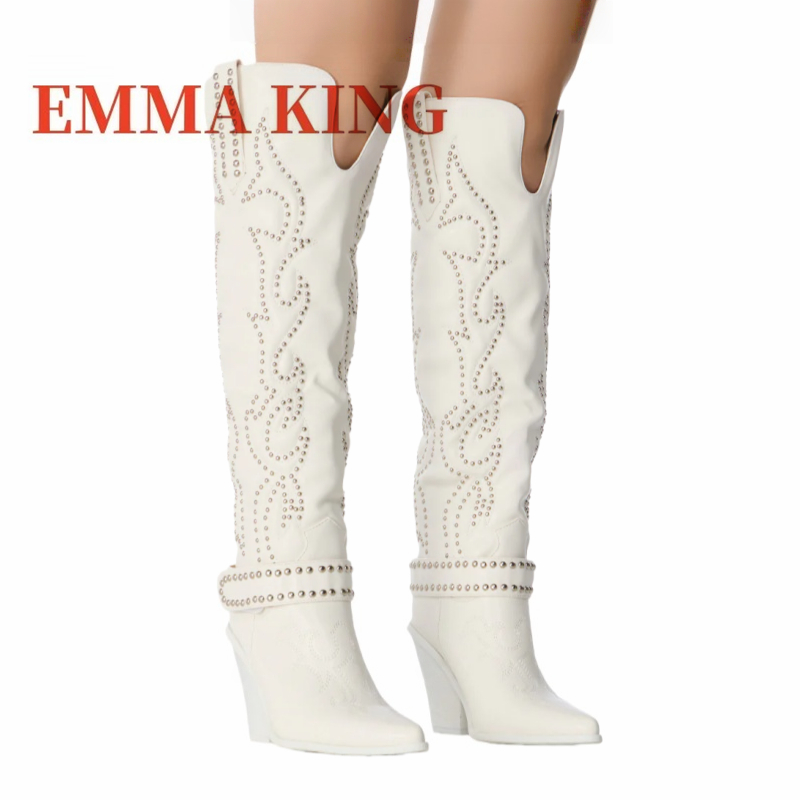 Rivet Embellished Knee High Bo - đánh giá và giá Western Cowgirl Boot