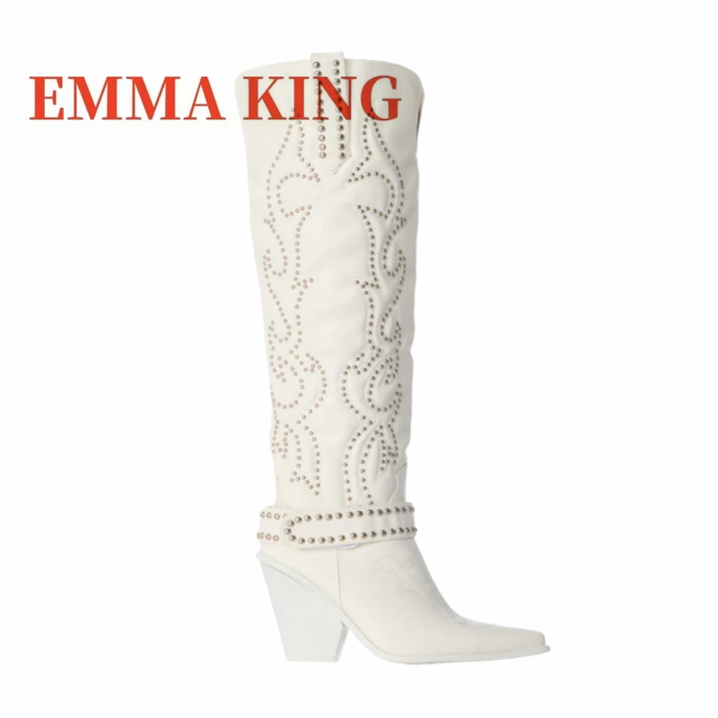 Rivet Embellished Knee High Bo - đánh giá và giá Western Cowgirl Boot