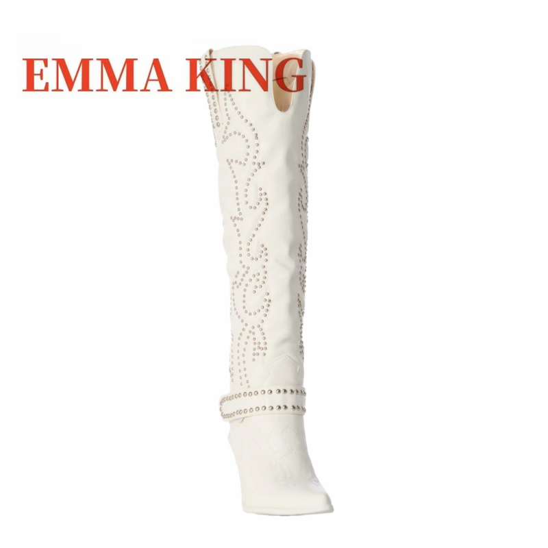 Rivet Embellished Knee High Bo - đánh giá và giá Western Cowgirl Boot