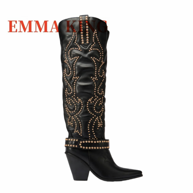 Rivet Embellished Knee High Bo - đánh giá và giá Western Cowgirl Boot