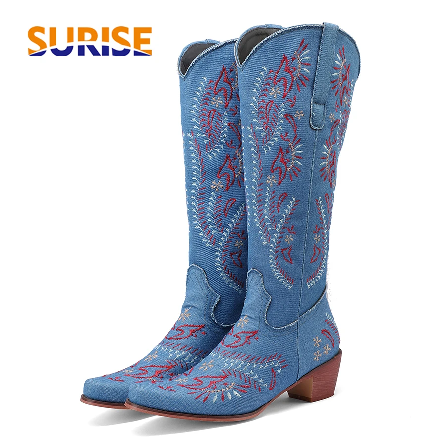 Blue Denim Western Cowgirl Kne - đánh giá và giá Western Cowgirl Boot