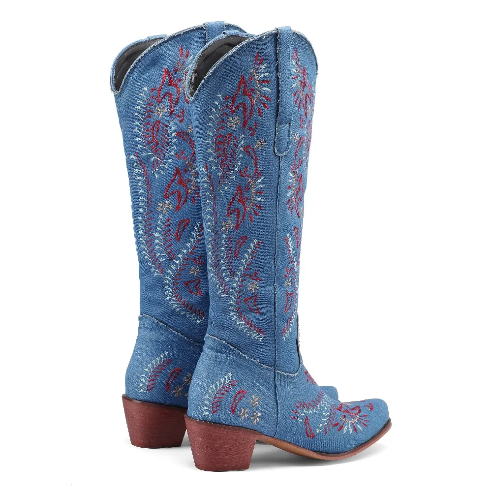 Blue Denim Western Cowgirl Kne - đánh giá và giá Western Cowgirl Boot