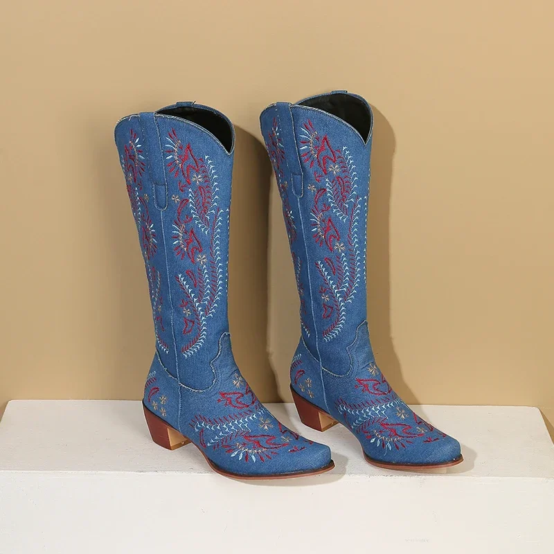 Blue Denim Western Cowgirl Kne - đánh giá và giá Western Cowgirl Boot
